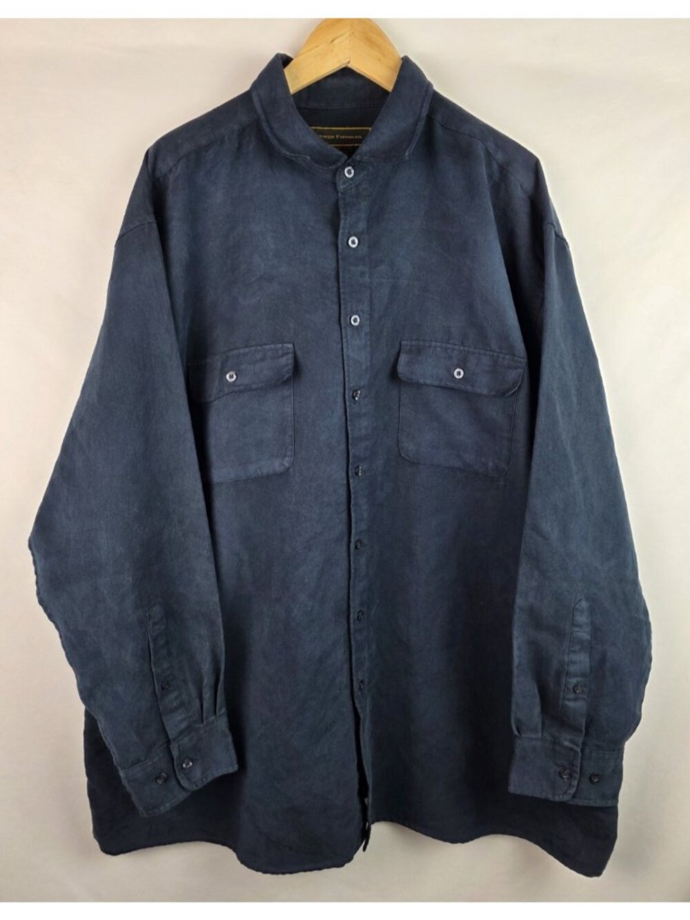 George Foreman Men's Shirt Size 2XL Blue Faux Suede Long Sleeve Button Down Top